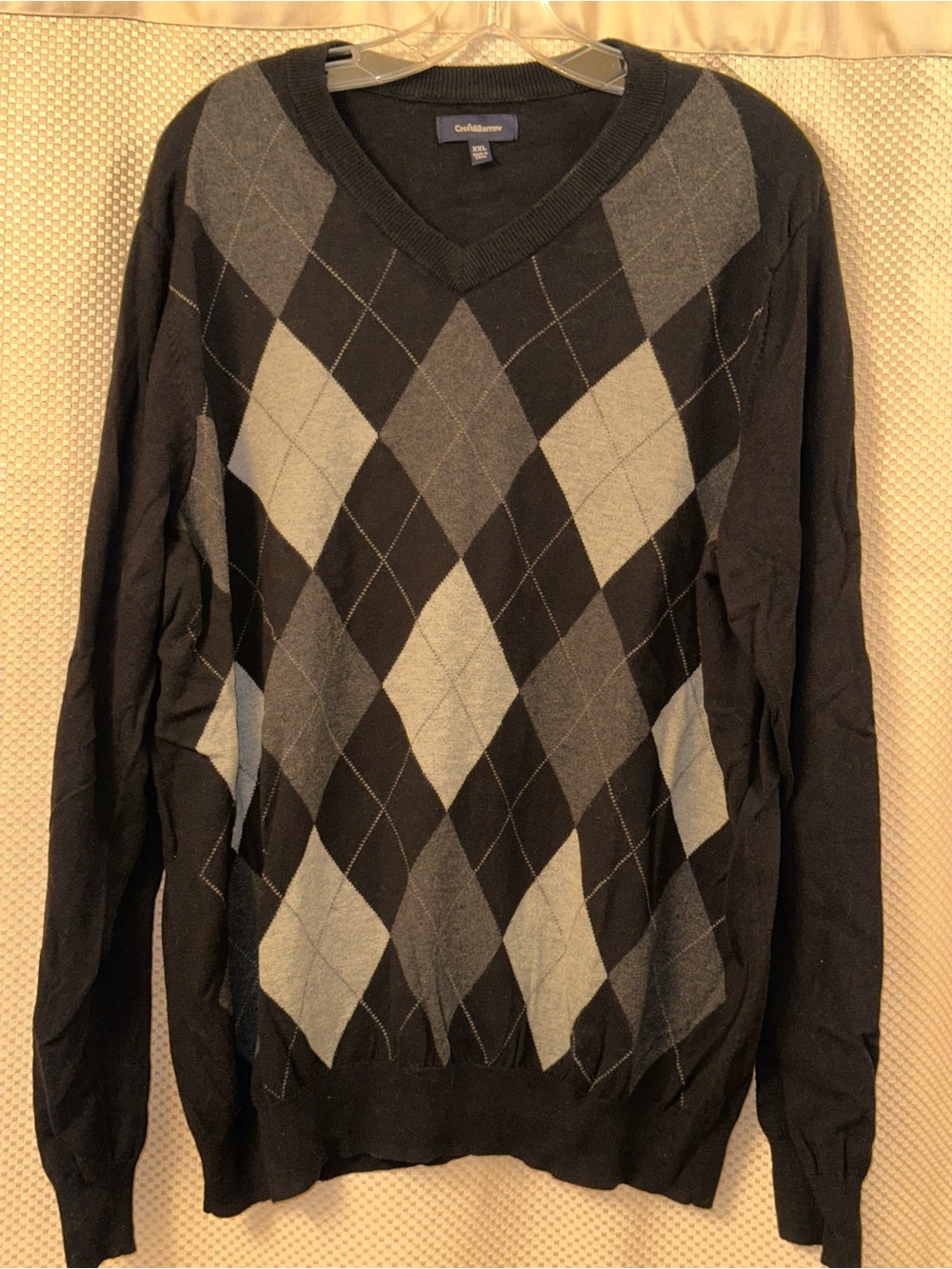 Croft & Barrow Black and Gray Argyle V-Neck Sweater Men’s XXL
